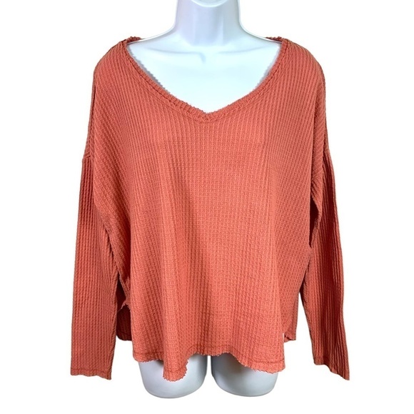 Small Mauve Pink Waffle Knit Long Sleeve Top Wild Fable V Neck Long Sleeve Top - Picture 1 of 7